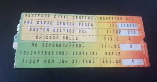 Rare 1983 Boston Celtics Vs Chicago Bulls In Hartford Ct.  Ticket Stub Bird