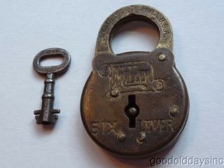 Antique Vintage Miller Six Lever Lock Padlock 3x2 Inch With Key