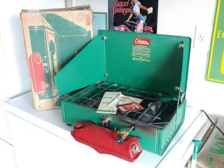 Vintage 1972 Coleman Camp Stove 425e499 Two Burner Green Box Usa Made
