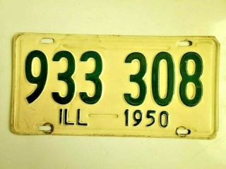 Old Vintage Single 1950 Illinois Metal Car Tag License Plate 933 - 308