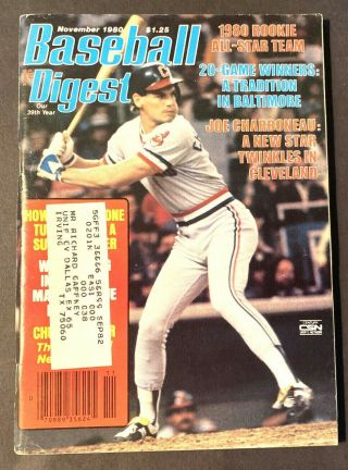 Vintage Baseball Digest Joe Charboneau November 1980 Vol 39 No 11
