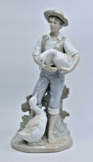 Vintage Lladro? 11 " Porcelain Figurine Man With Geese Lovely