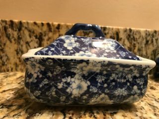 Vintage Victoria Ware Ironstone Blue & White Covered Soap Dish With Drain Plate