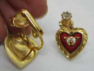 Shriner ' s Women ' s Jewelry Heart Dangle Vintage Clip on Earrings w/rhinestone 2