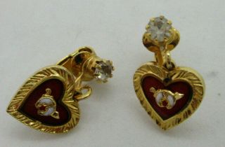 Shriner ' s Women ' s Jewelry Heart Dangle Vintage Clip on Earrings w/rhinestone 3