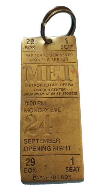 Old Vintage Met Metropolitan Opera Lincoln Center Brass Seat Ticket Souvenir Fob