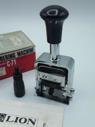 VTG Lion Auto Numbering Machine C - 71 Stamper w/Box - Turning Stick - Ink - Instruction 2