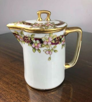 Antique Nippon Hand Painted Art Deco Creamer Syrup Pitcher With Lid