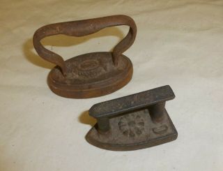 2 Small Antique French Irons - One For Lace - Sad Iron - Sewing
