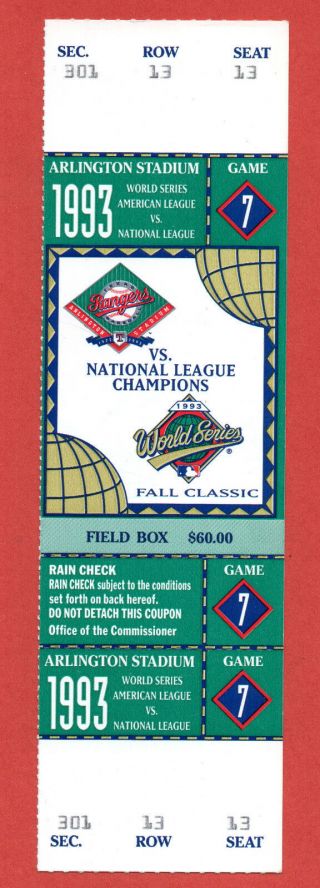 1993 Texas Rangers World Series Game 7 Phantom Ticket