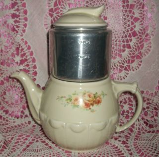 Vintage 4 Pc Enterprise Aluminum Co.  Drip - O - Lator Ceramic Coffee Pot W/roses