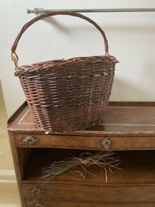 Vintage Wicker Bicycle Basket Hook Over With Handle