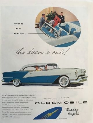 1954 Oldsmobile Ninety - Eight - Big 11x14 Vintage Advertisement Print Car Ad Lg31