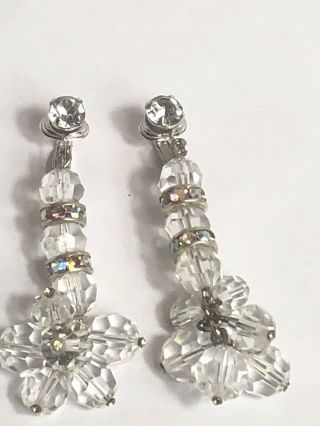Vintage Signed Castlecliff Dangle Crystal Balls Rhinestone Earrings 2 3/8 "