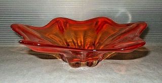 Mid Century Modern Vintage Hand Blown Orange Glass Starfish Dish 10.  5 "