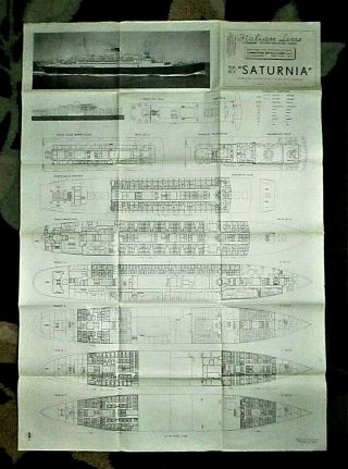 Vtg Italian Line Ss Saturnia Fold Out Deck Plans American Export Lines 1952