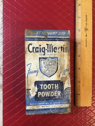 Vintage Ww2 Craig Martin Tooth Powder Advertising Container Dentistry