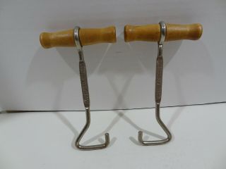 Vintage Pair 2 Jacqueline Shoes Riding Boot Cowboy Pull Hooks With Wood Handles