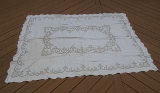 Vintage Hand Embroidered Rectangle Tablecloth 55 " X 60 " Beige Cross Stitch