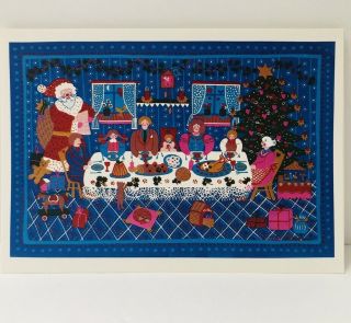 Vintage 9 Christmas Cards W/envelopes Santa Claus Christmas Dinner Zofia Rostad