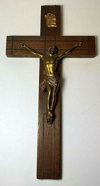 10 " Cross Vintage Antique Metal And Wood Crucifix Jesus Inri