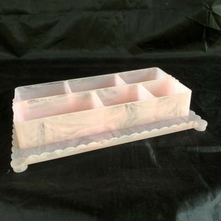 Vintage Mid - Century Pink Plastic Vanity Dresser Tray Organizer Trinket Box