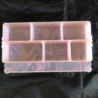 Vintage Mid - Century Pink Plastic Vanity Dresser Tray Organizer Trinket Box 2