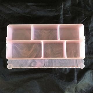Vintage Mid - Century Pink Plastic Vanity Dresser Tray Organizer Trinket Box 3