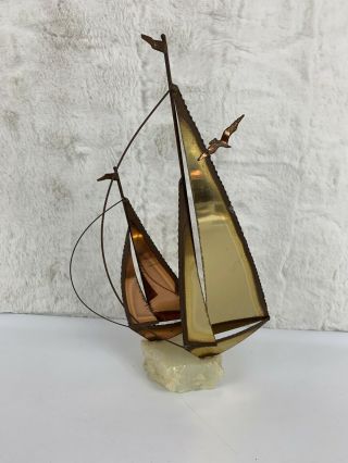 Vintage Brass Copper Metal Sail Boat Demott Jere Jay Signed Marble Base Nautical