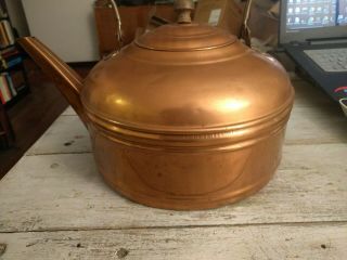Big Antique Copper Teapot Tea Kettle Aldrich Buffalo Pre - Civil War Orig Handles