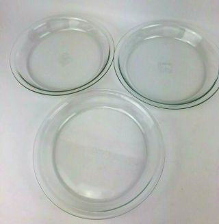 Set Of 3 Vintage Pyrex 209 Clear Glass 9 " Pie Pan Plates Usa