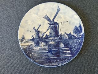 Vintage Delft Blauw Handpainted Made In Holland 7 " Wall Plate Windmill Scene