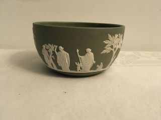 Vintage Wedgwood Green Jasperware Small Bowl Classical Figures Glazed Inside