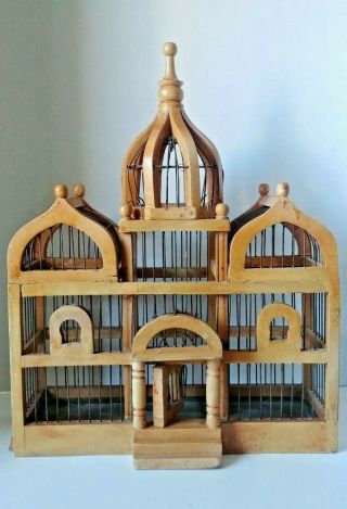 Antique Handmade Wood Wire Bird Cage Ornate Taj Mahal Style 19 1/2 "