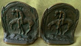 Antique " End Of The Trail " James Earle Fraser Two (solid Bronze) Bronze Bookends