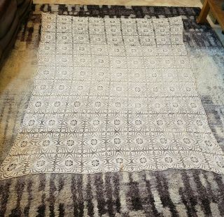 Antique Vintage Hand Crochet Rectangle Tablecloth 66 X 80 Cream/ivory
