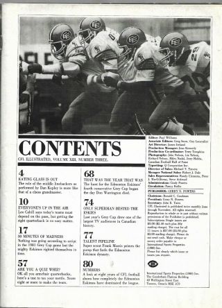1982 CFL FOOTBALL PROGRAM: EDMONTON ESKIMOS at CALGARY STAMPEDERS,  SEPT 6,  MOON, 3