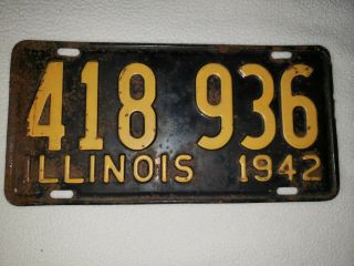Old Vintage Original1942 Illinois Metal Car Tag Single License Plate 418 936