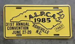 Alpca Asheville,  Nc North Carolina License Plate 31st Convention 1985