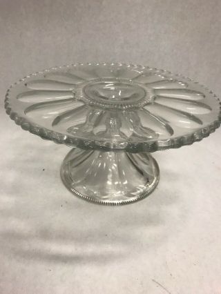 Pedestal Cake Plate Large Thumbprint Glass Crystal 9.  5 Inches Vintage