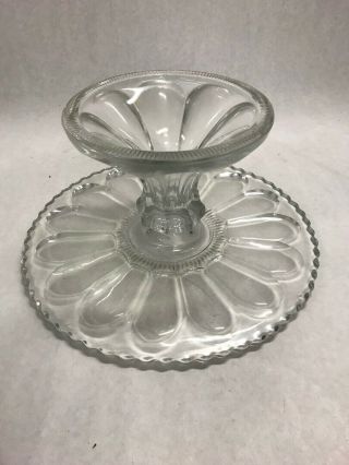 Pedestal cake plate large thumbprint glass crystal 9.  5 inches Vintage 3