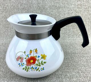 Vintage Corning Ware Wild Flower Teapot/kettle W Lid 6 Cup P - 104 White