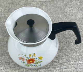 Vintage Corning Ware Wild Flower Teapot/Kettle w Lid 6 Cup P - 104 White 2