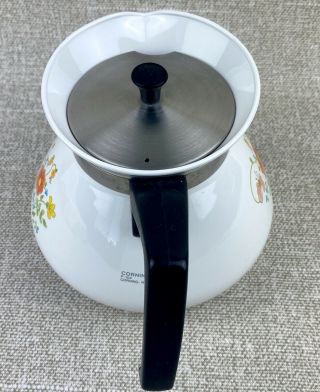 Vintage Corning Ware Wild Flower Teapot/Kettle w Lid 6 Cup P - 104 White 3