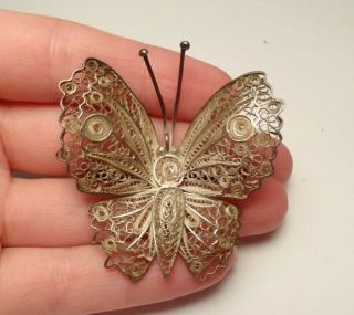 Vintage Large Filigree Antiqued Butterfly Peru Sterling Silver 925 Brooch Pin