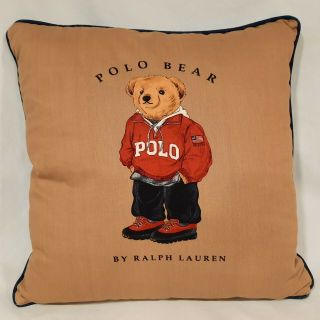 Ralph Lauren Polo Bear Pillow Goose Feathers Tan/denim Back Pillow 17” X 17”
