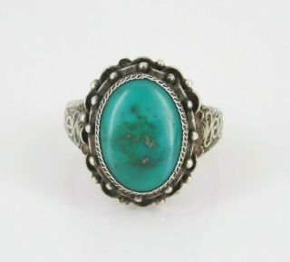 Vintage / Antique Chinese Export Silver Turquoise Ring Size 6.  25