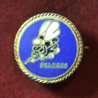 Vintage Sterling Silver And Enamel U.  S.  Navy Seabees Lapel Pin