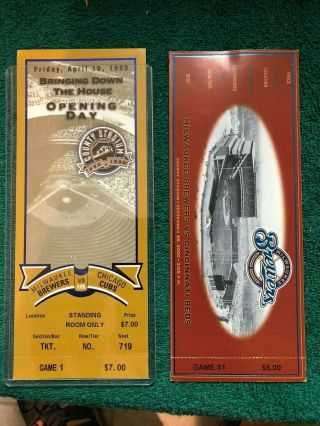 Final County Stadium Opening Day & Last Game Tickets (2) 1999 & 2000 Milwaukee