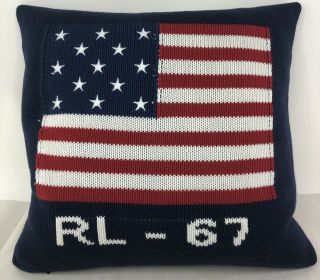 Polo Ralph Lauren Large 18x18 Navy Blue Flag Sweater Down Knit Pillow